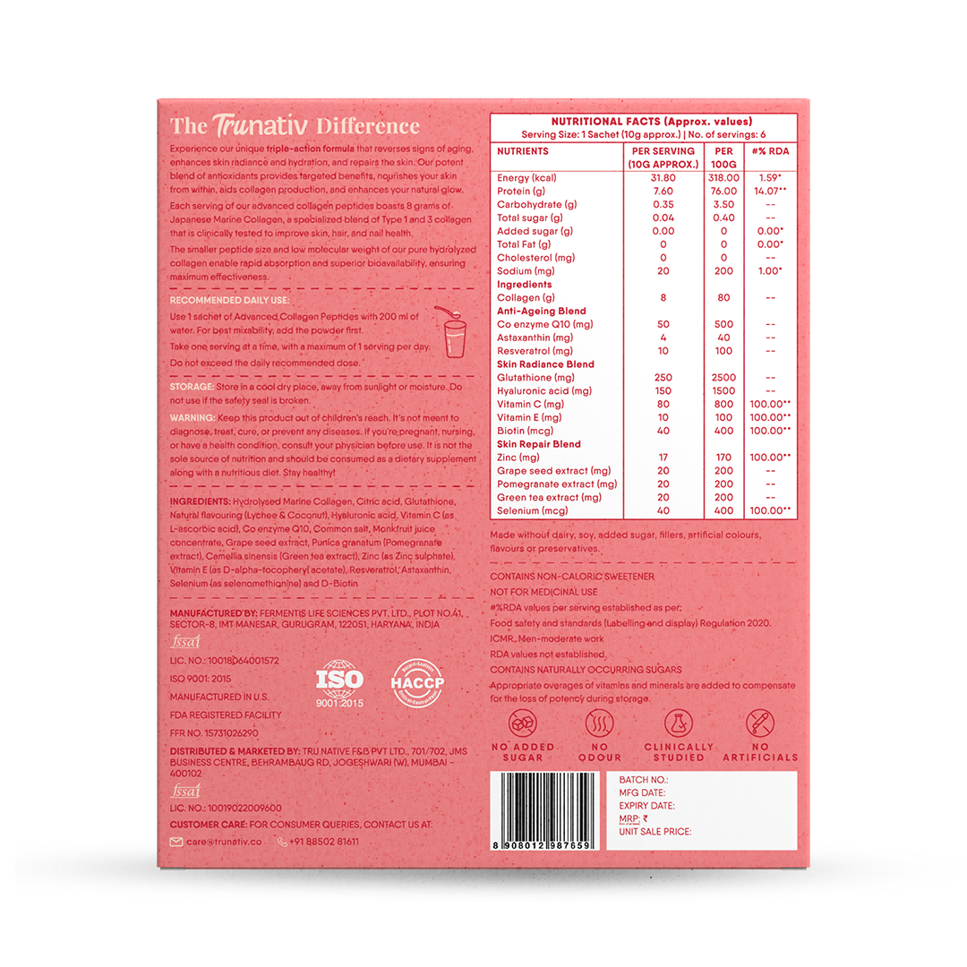 TruNativ Collagen Powder, Marine Collagen Type 1 & 3, 10g