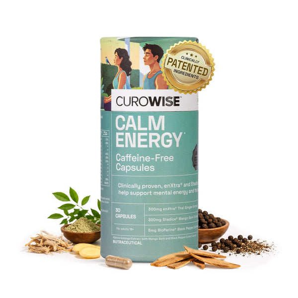 Curowise Calm Energy | Caffeine-Free Mental Energy & Focus Support | 30 Capsules