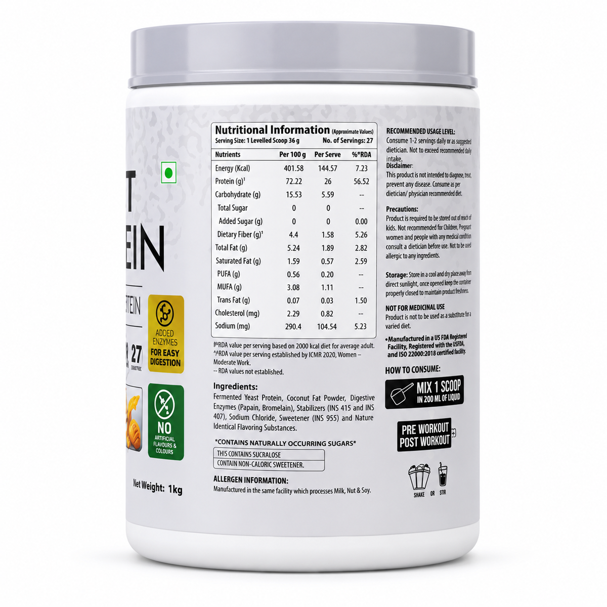 One Science Nutrition Fermented Yeast Protein Powder 1kg | 27 Servings