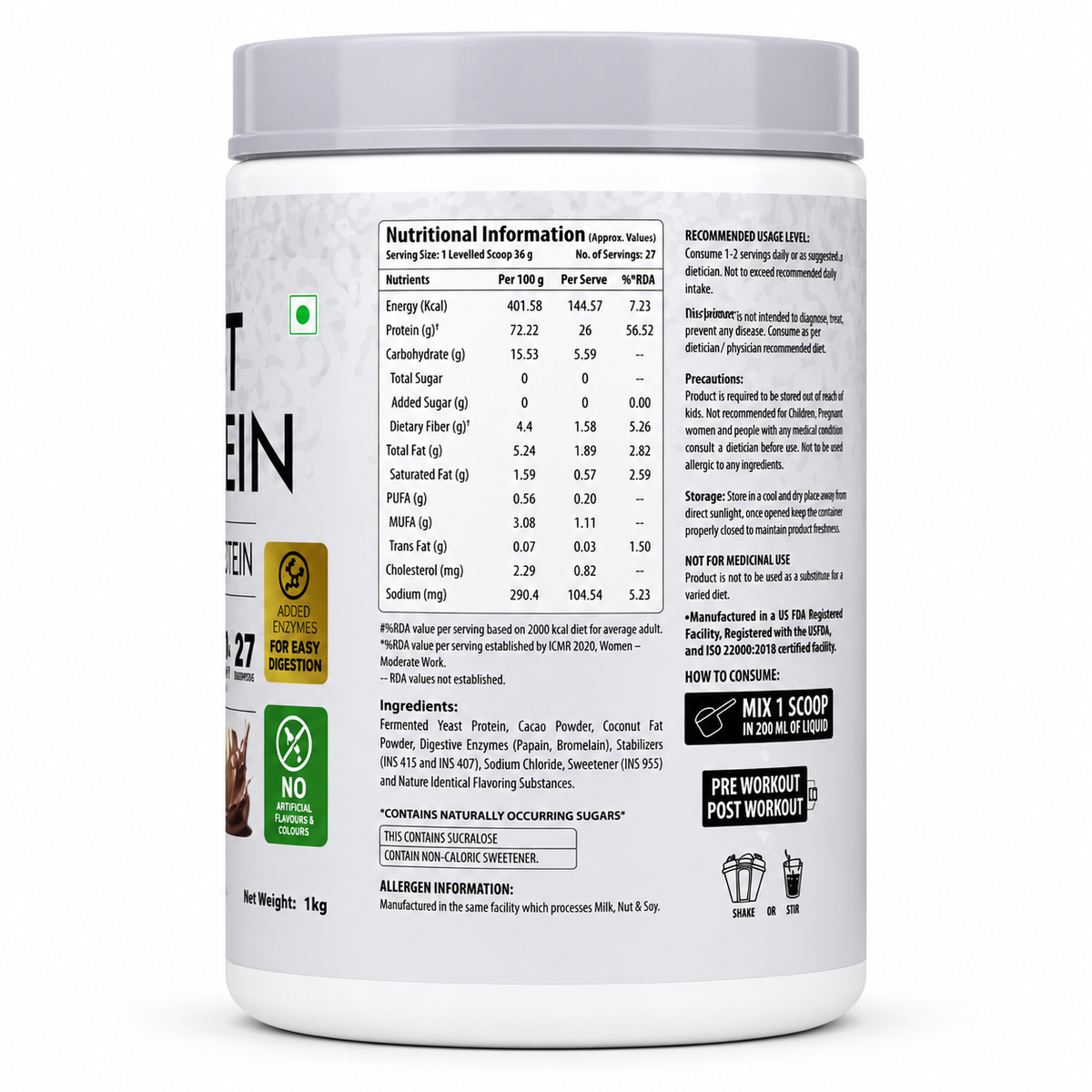 One Science Nutrition Fermented Yeast Protein Powder 1kg | 27 Servings