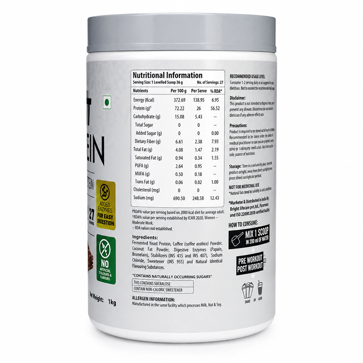 One Science Nutrition Fermented Yeast Protein Powder 1kg | 27 Servings