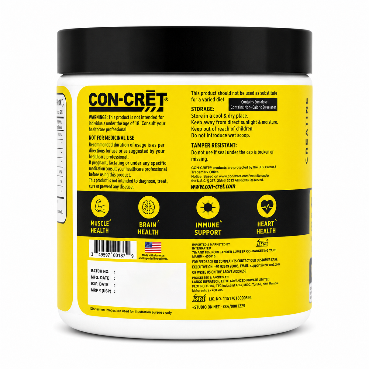 Con-Cret Creatine Pure Creatine HCL 45 Gm - 60 Servings