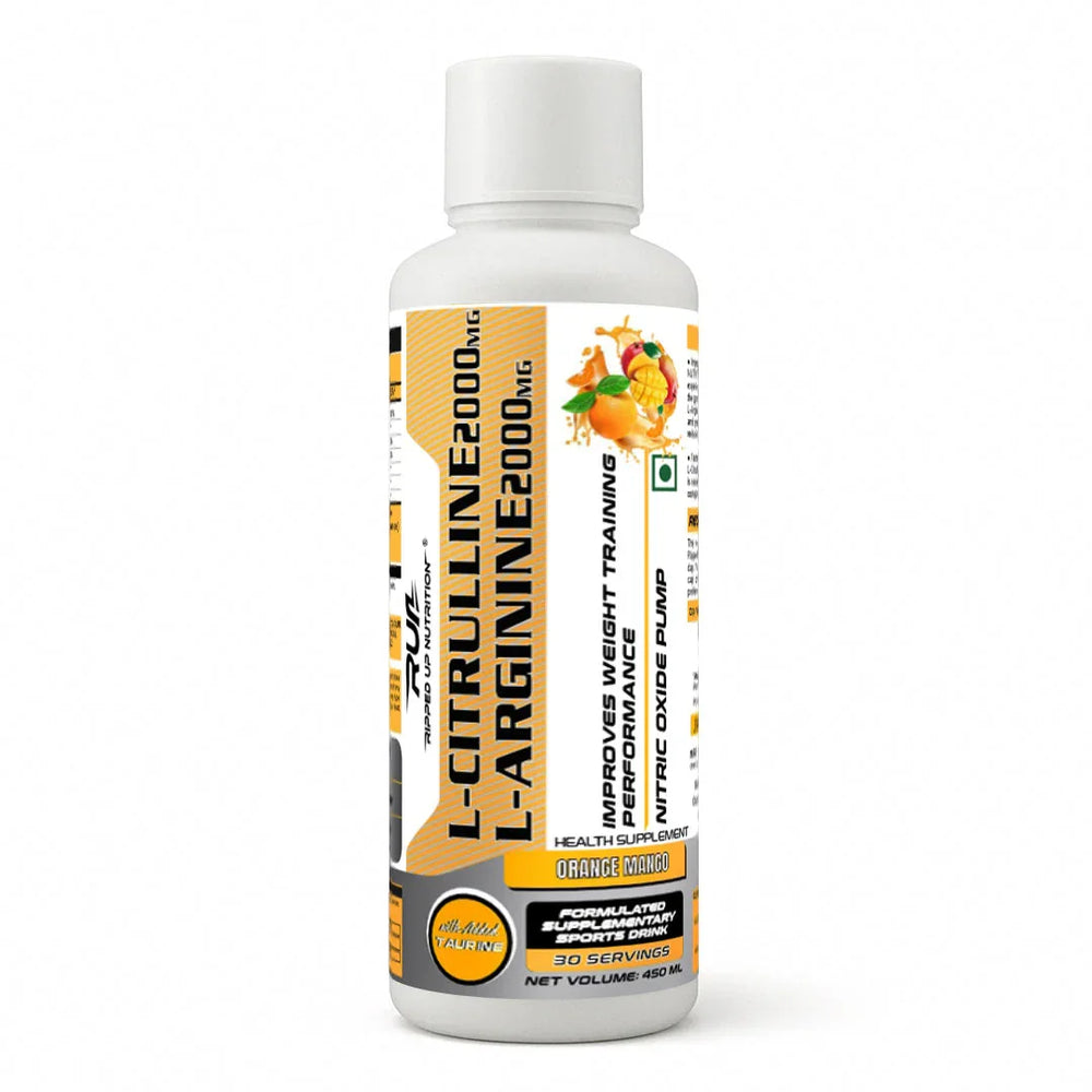 Ripped Up Nutrition Liquid L-Citrulline + L-Arginine + Taurine | Improves Weight Training Performance | 450ml, 30 Servings