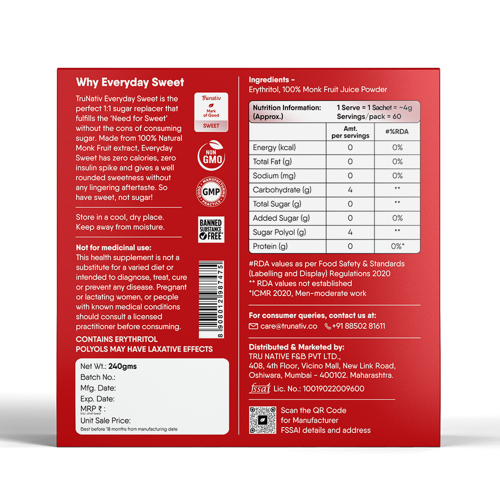 TruNativ Everyday Sweet, Monk Fruit Sachets (120 Sachets), 480g