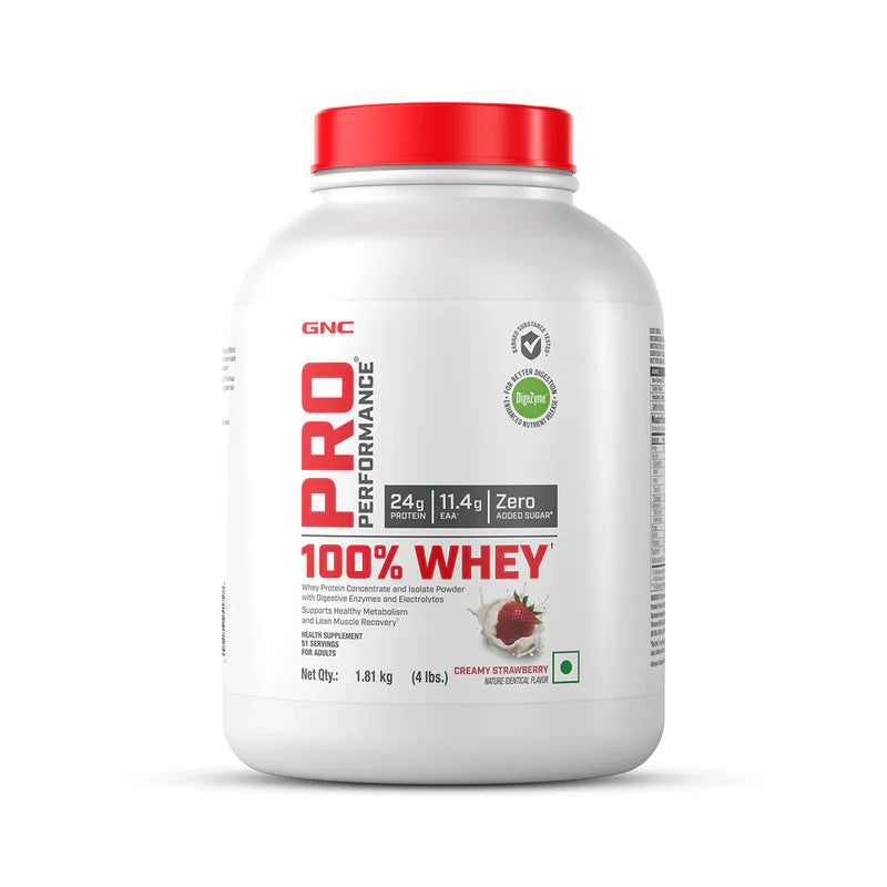 GNC Pro Performance 100% Whey Protein 4 Lbs + Nutristar Micronized CREA Gold Creatine Monohydrate 250g (83 Servings) - High-Performance Strength Combo