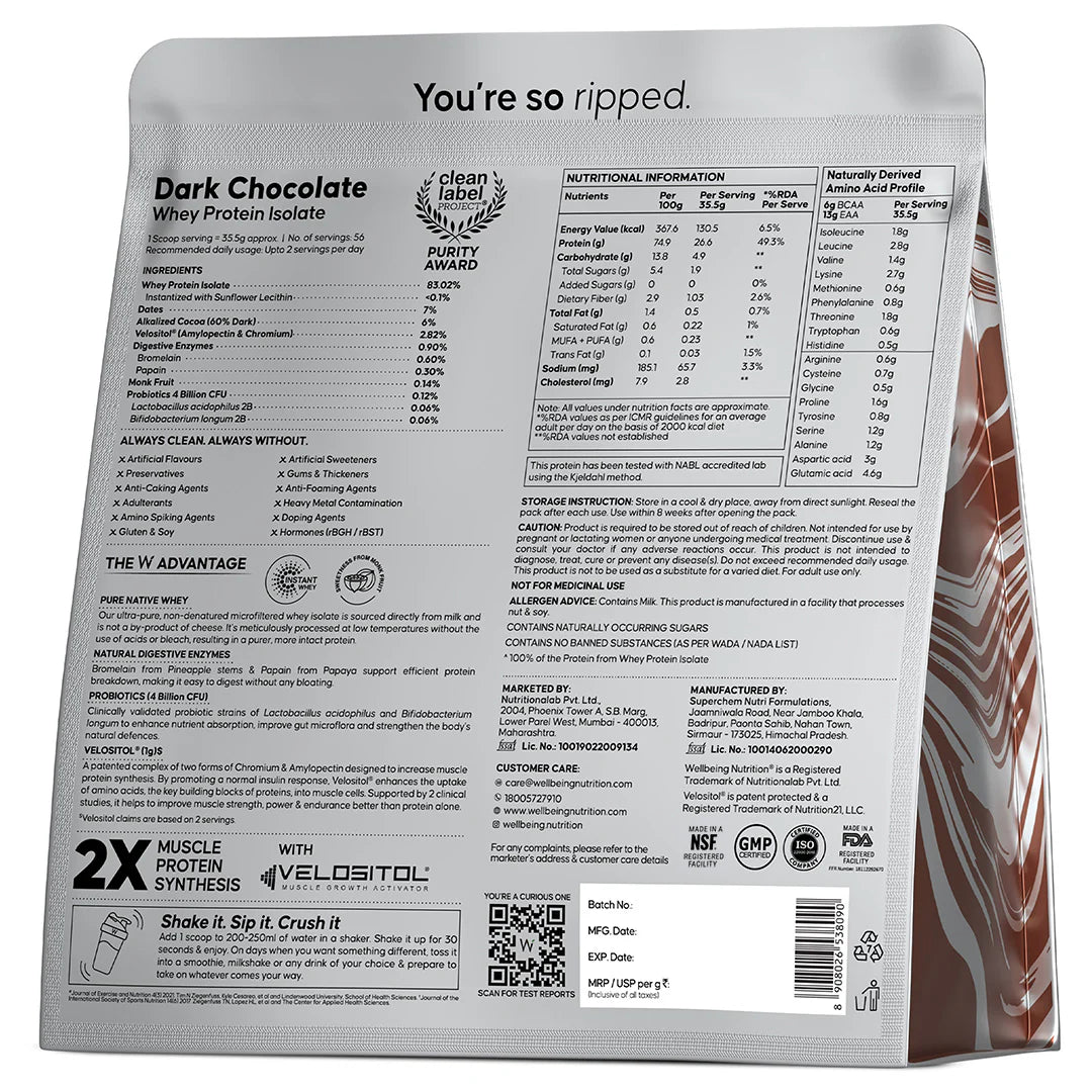 Wellbeing Nutrition Whey Protein Isolate 26g | 4B CFU Probiotics | 2 Kg