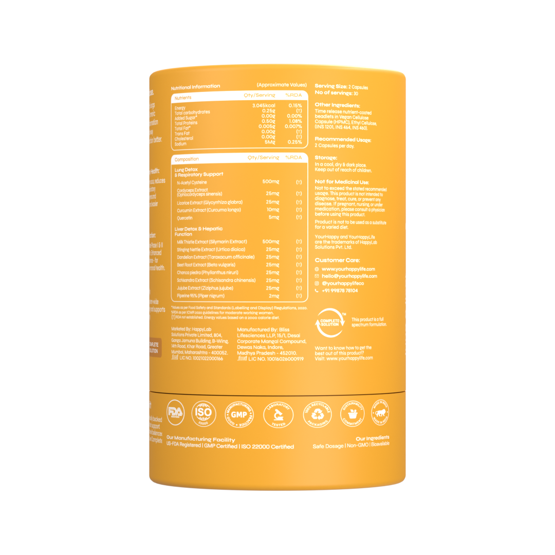 YourHappyLife Core Detox | Milk Thistle Extract 500mg & N-Acetyl Cysteine 500mg | 60 Capsules