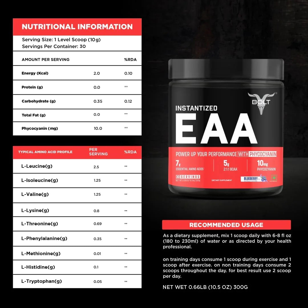Bolt Nutrition EAA Powder with BCAA 300g, 30 Servings