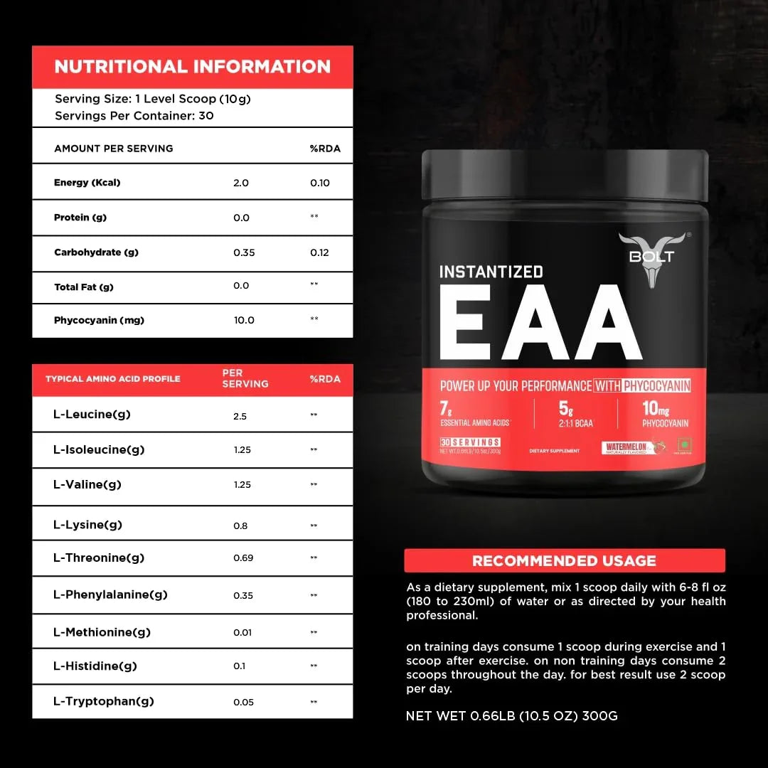 Bolt Nutrition EAA Powder with BCAA 300g, 30 Servings