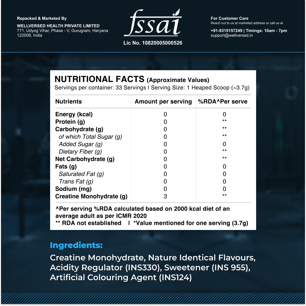 Wellcore Micronised Creatine Monohydrate, 122g