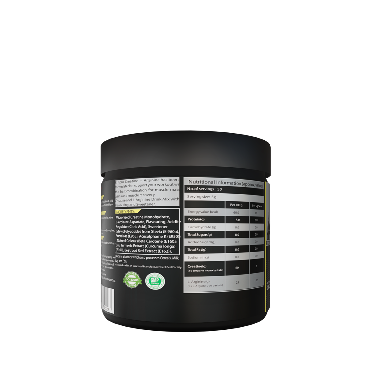 BRITPRO London Creatine + Arginine 250G - 50 Servings