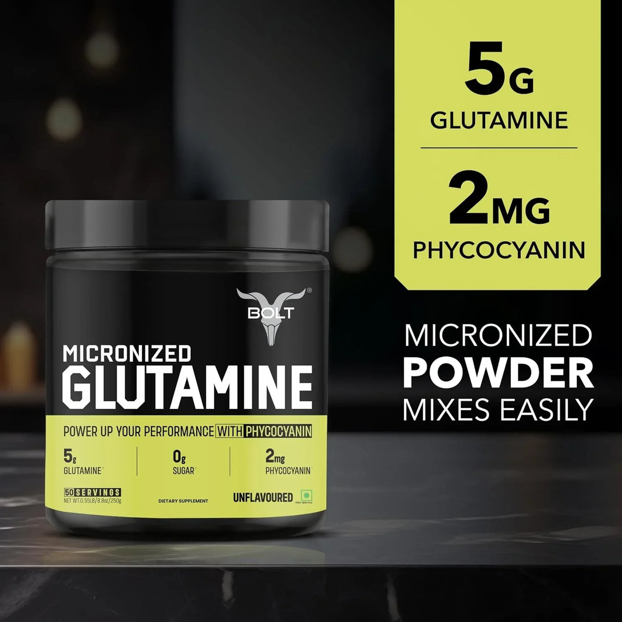 Bolt Nutrition Pure L-Glutamine Powder 250g, 50 Servings