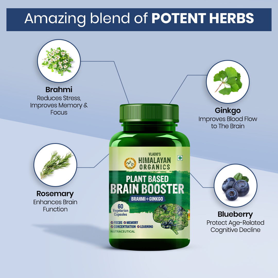 Himalayan Organics, Plant Based Brain Booster with Ginkgo Biloba Brahmi 