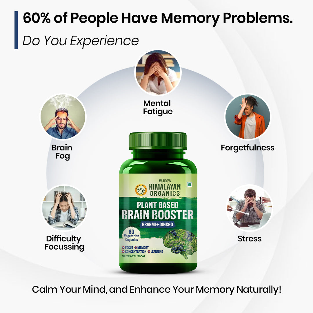 Himalayan Organics, Plant Based Brain Booster with Ginkgo Biloba Brahmi 