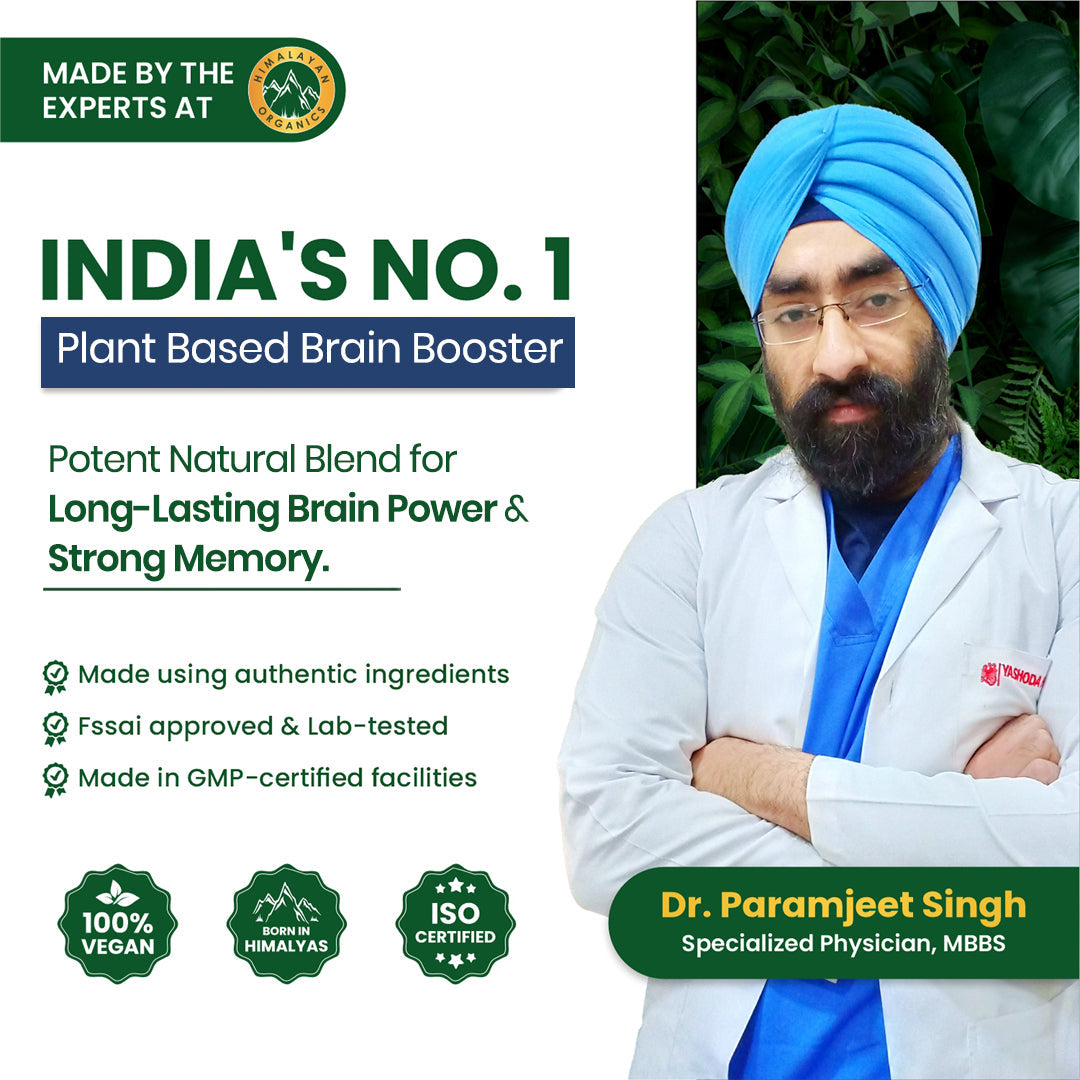 Himalayan Organics, Plant Based Brain Booster with Ginkgo Biloba Brahmi 