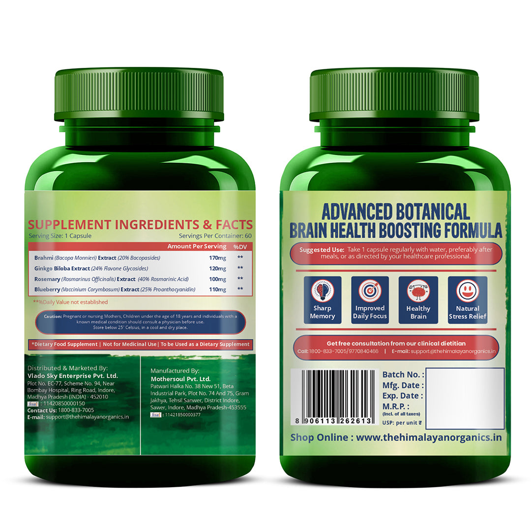 Himalayan Organics, Plant Based Brain Booster with Ginkgo Biloba Brahmi 