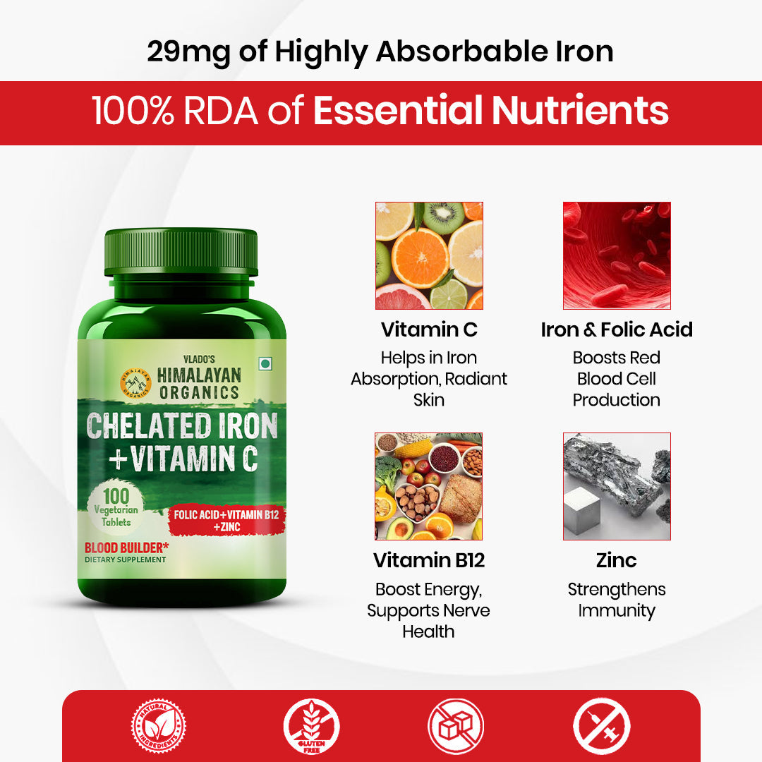 Himalayan Organics, Chelated Iron Vitamin C B12 Zinc Folic Acid 