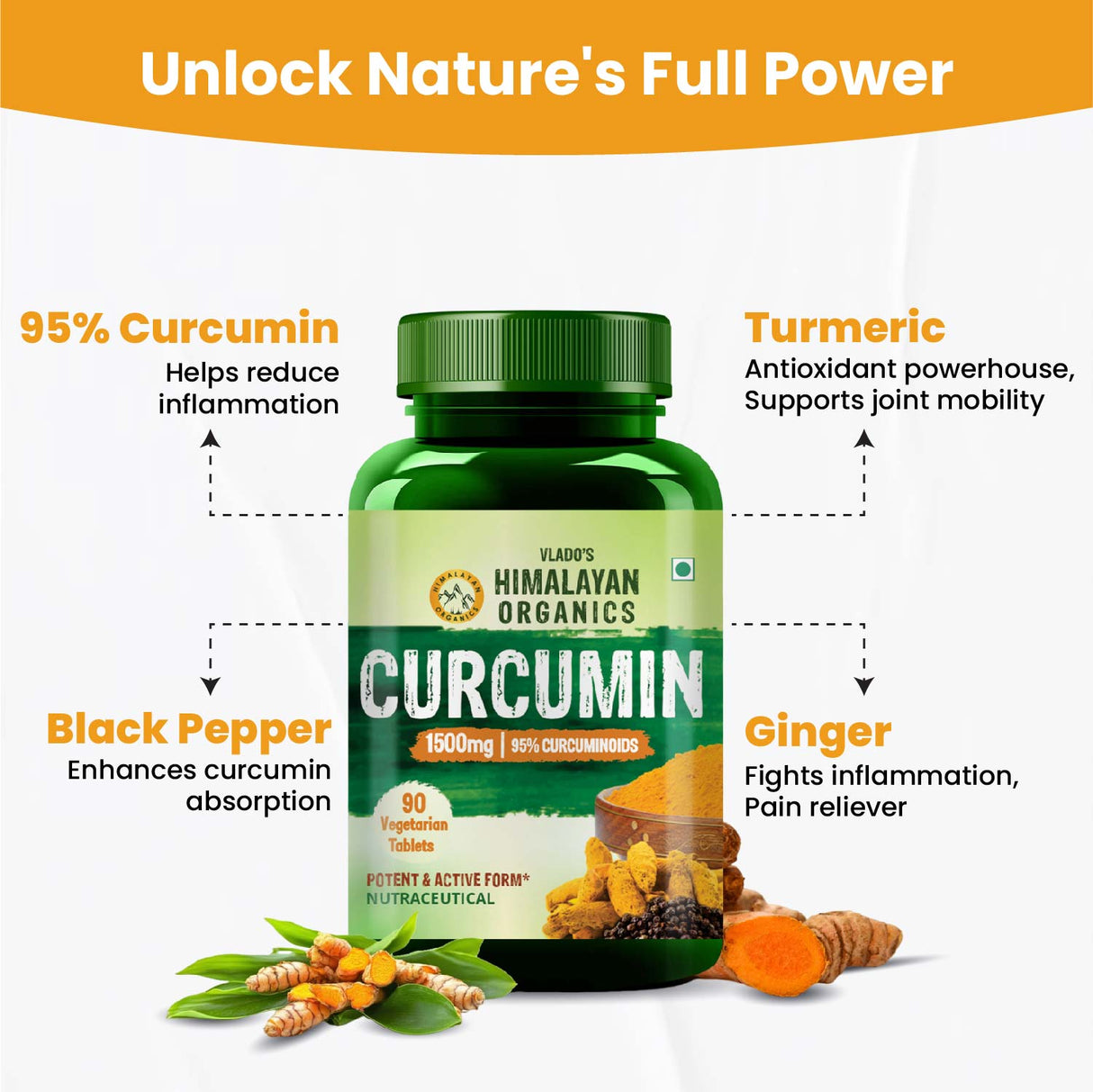 Himalayan Organics, Curcumin with Biopiperine, 1500mg 