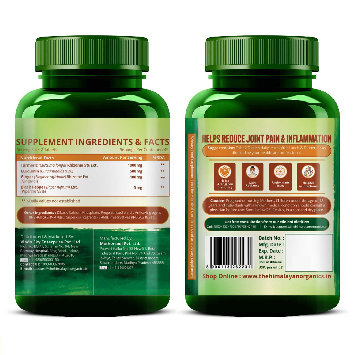 Himalayan Organics, Curcumin with Biopiperine, 1500mg 