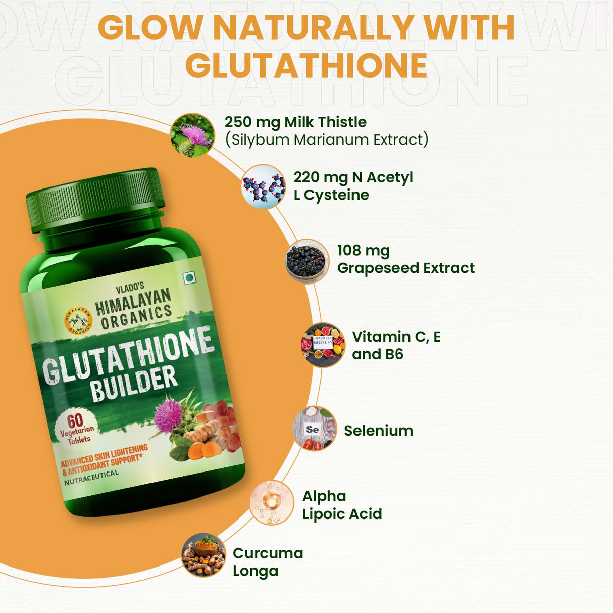 Himalayan Organics, Glutathione Builder Vitamin C E B6 Curcumin 