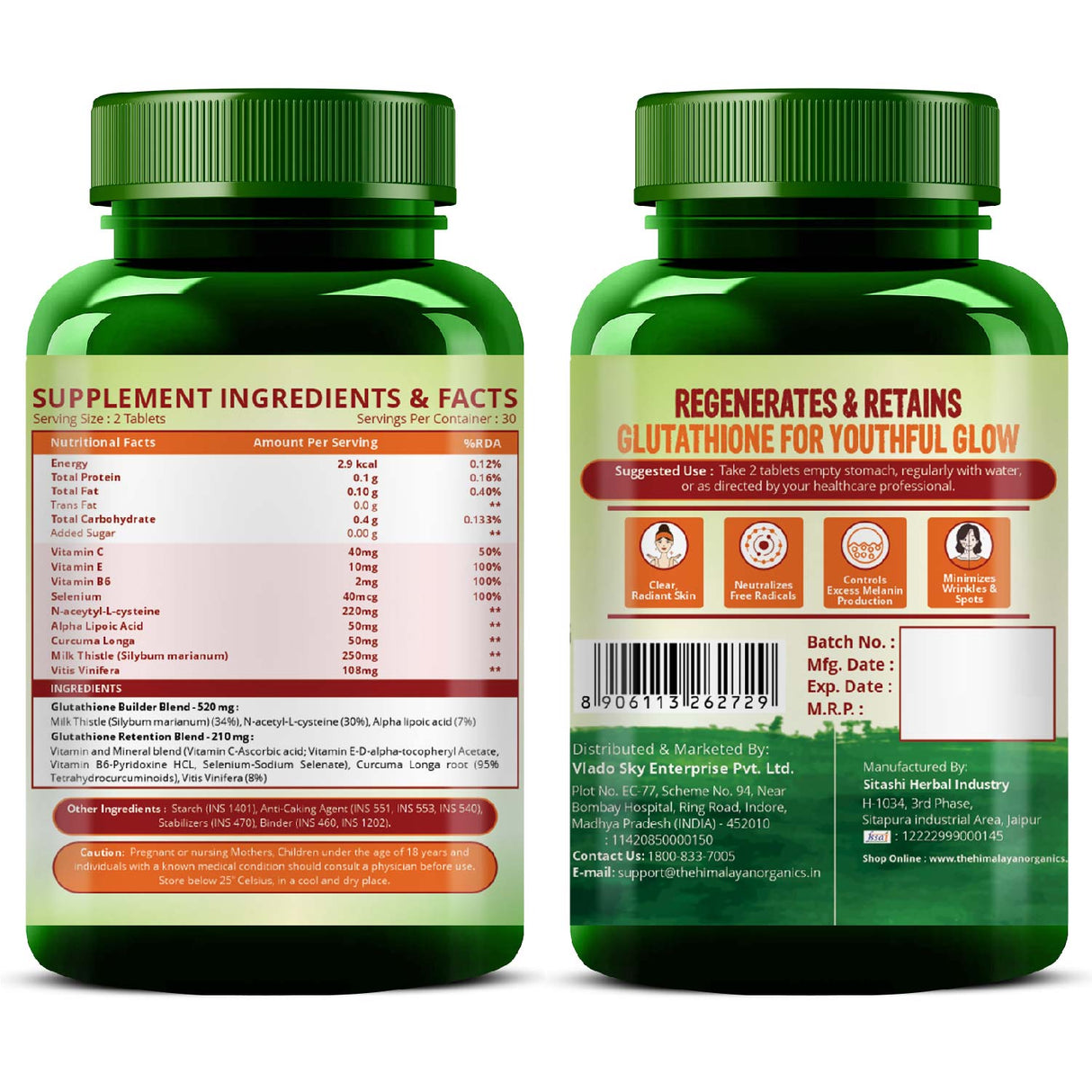 Himalayan Organics, Glutathione Builder Vitamin C E B6 Curcumin 