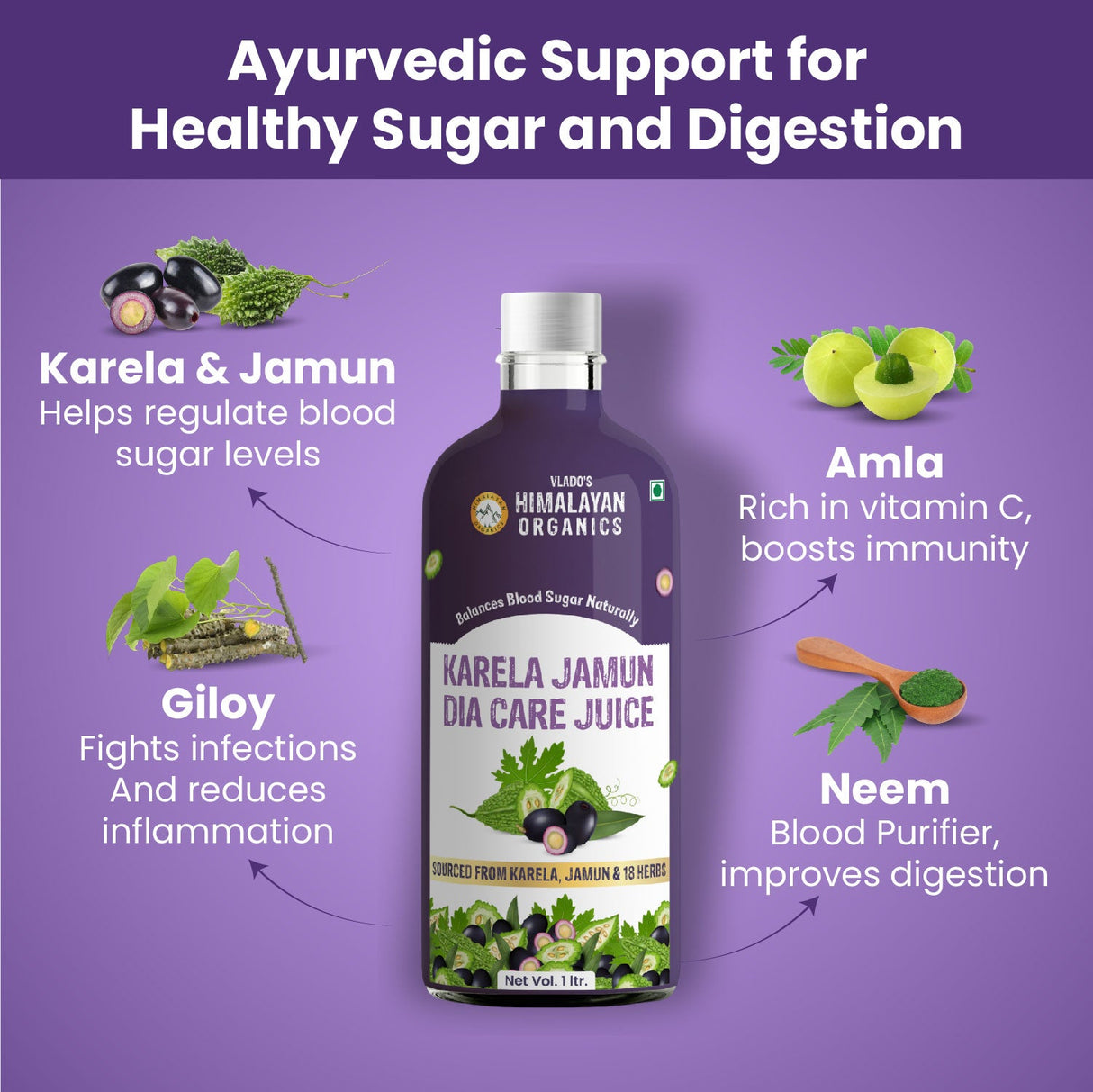 Himalayan Organics, Karela Jamun Juice with Ayurvedic Herbs 