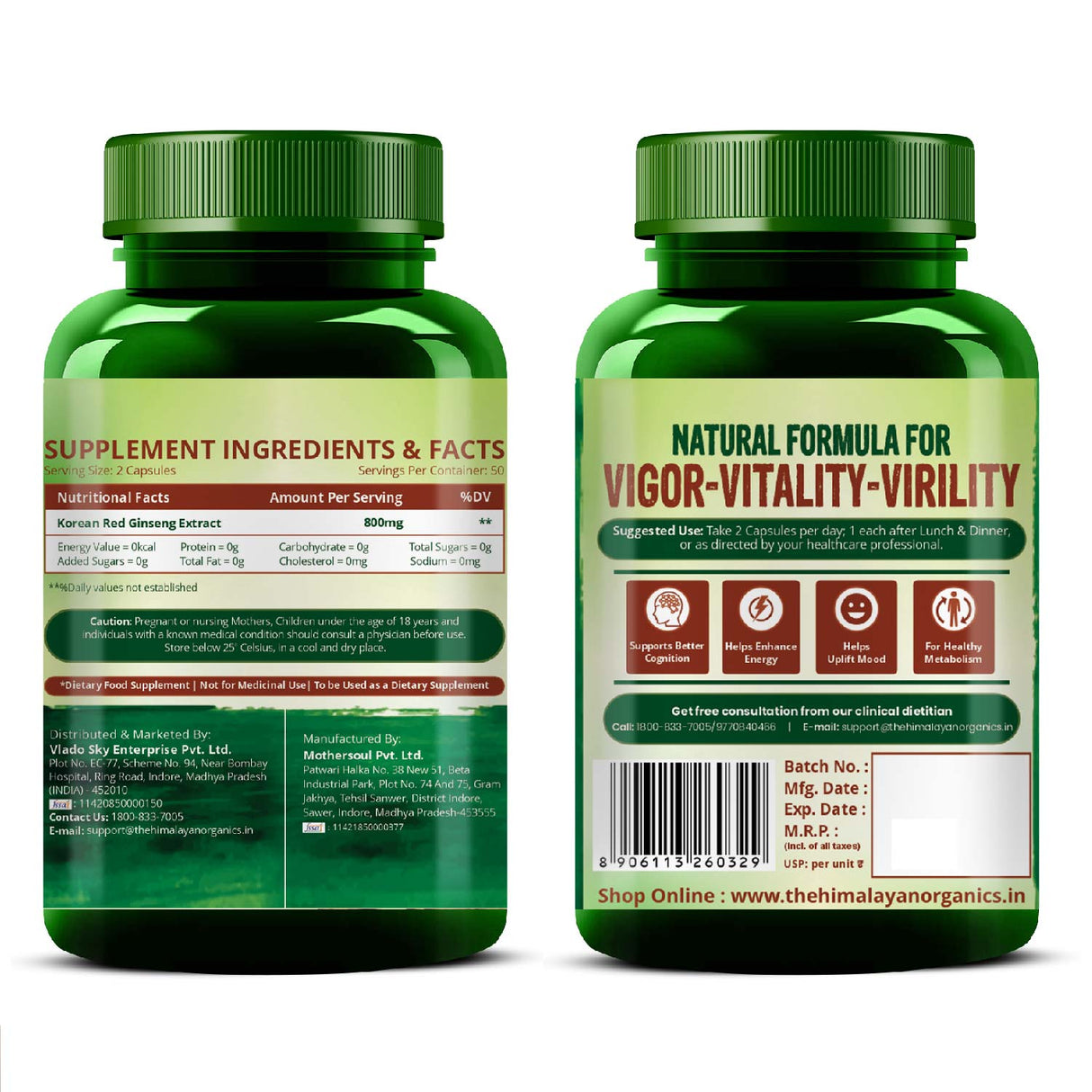 Himalayan Organics, Korean Red Panax Ginseng, 800mg 