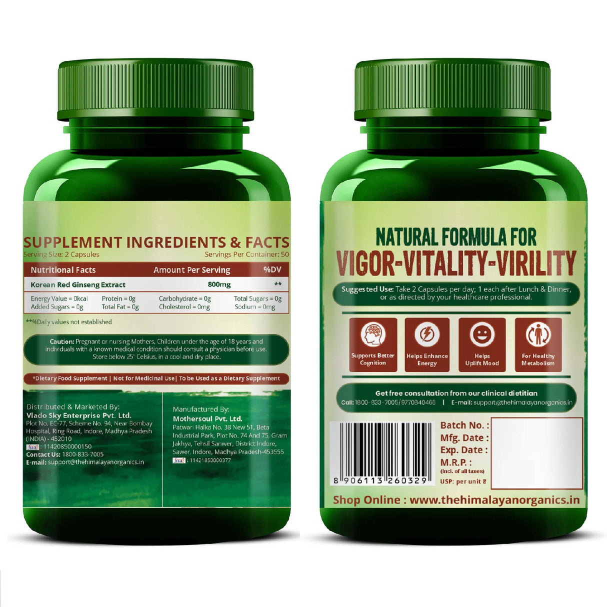 Himalayan Organics, Korean Red Ginseng, 800mg 