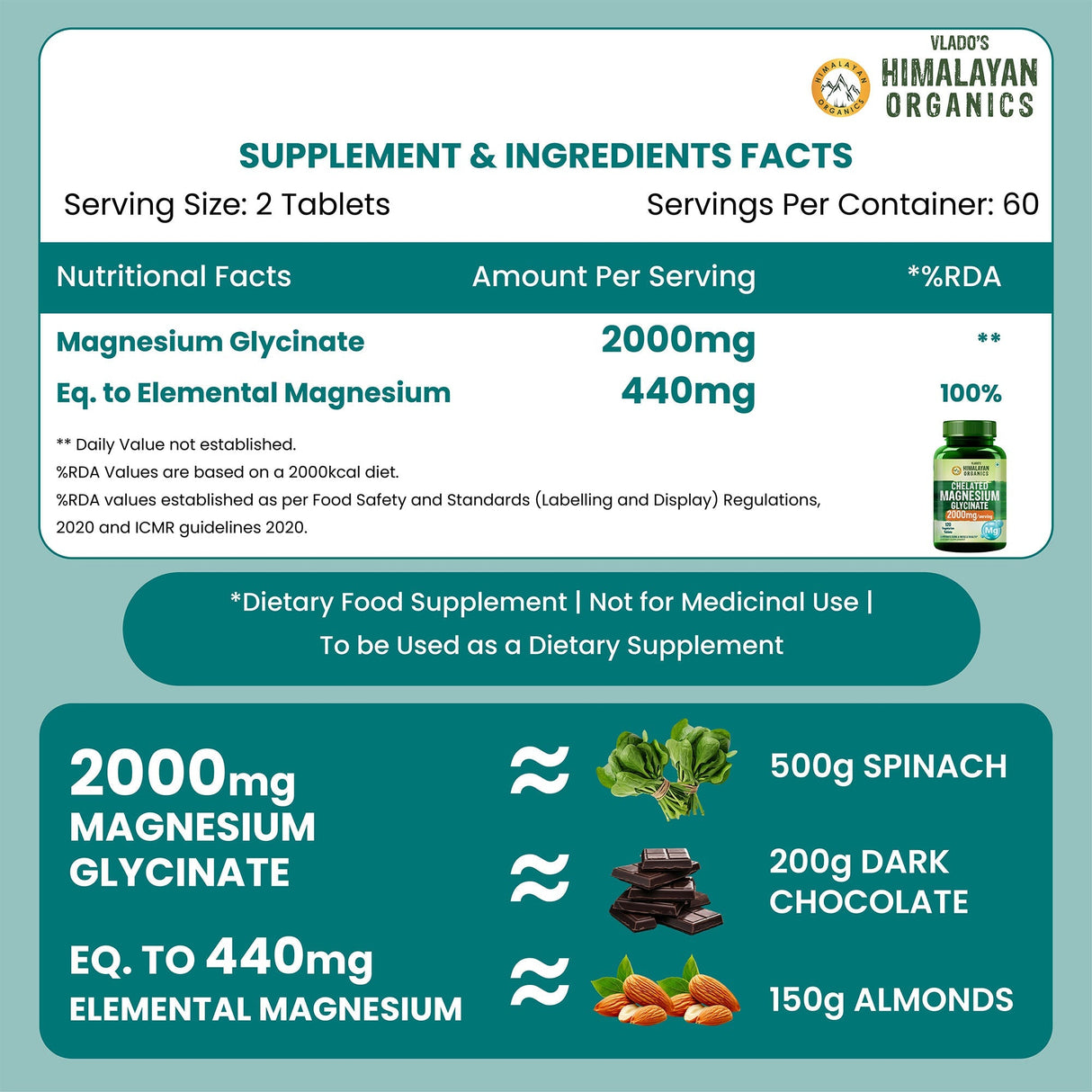 Himalayan Organics, Chelated Magnesium Glycinate, 2000mg 