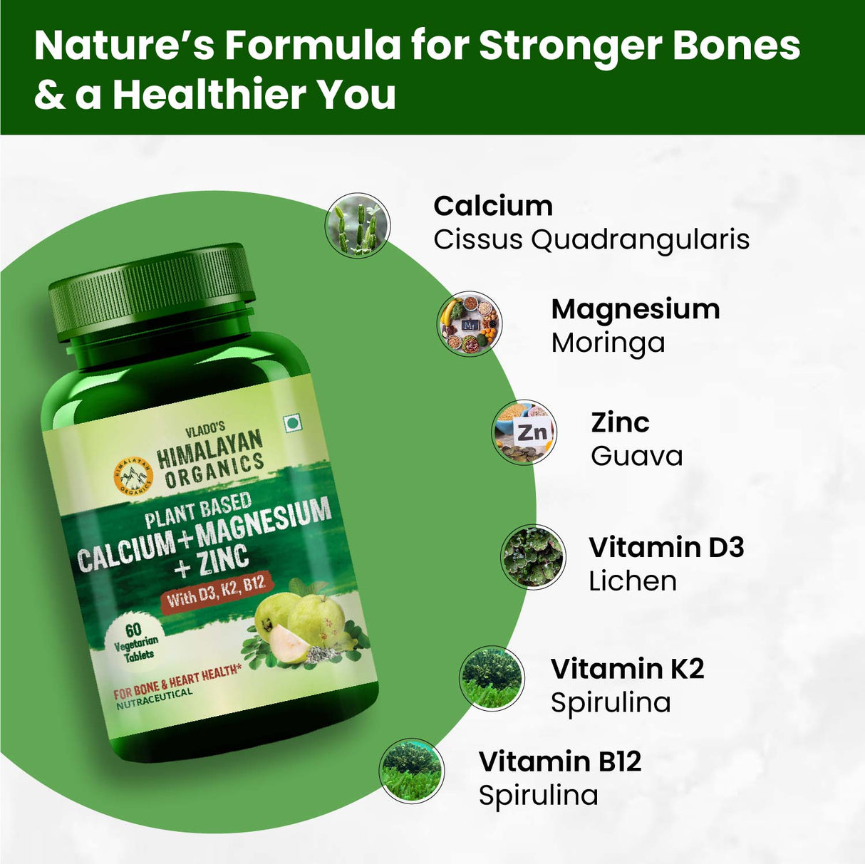 Himalayan Organics, Plant Based Calcium Magnesium Zinc Vitamin D3 K2 