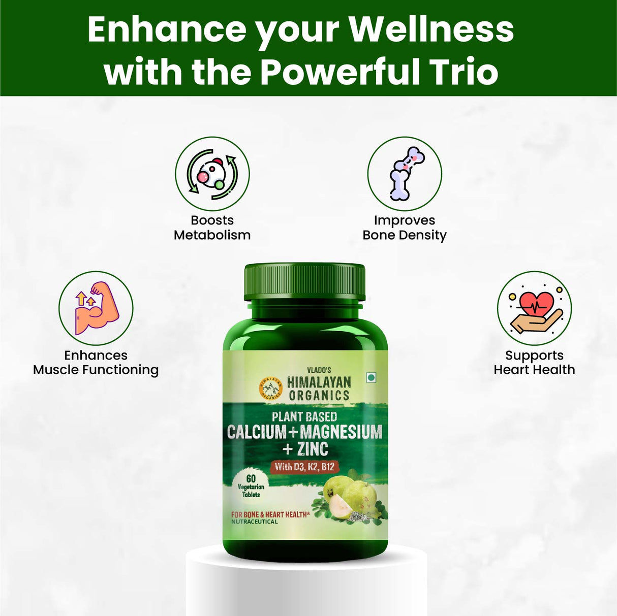 Himalayan Organics, Plant Based Calcium Magnesium Zinc Vitamin D3 K2 
