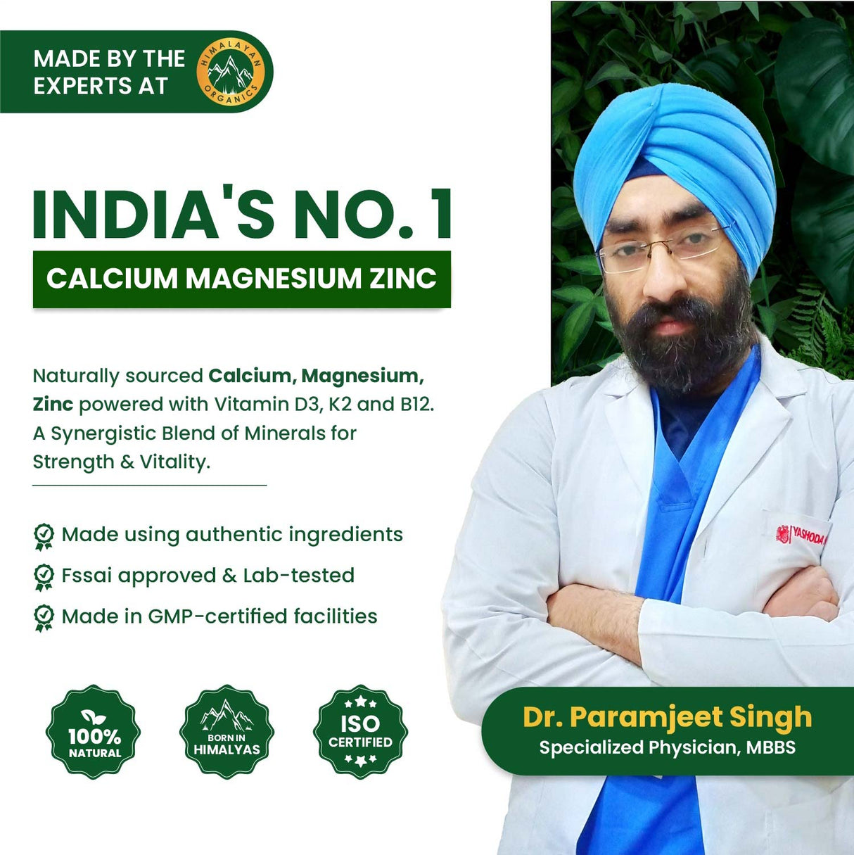 Himalayan Organics, Plant Based Calcium Magnesium Zinc Vitamin D3 K2 