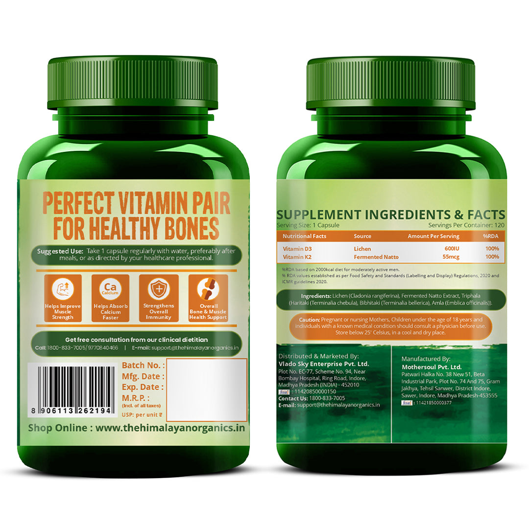 Himalayan Organics, Plant Based Vitamin D3 600IU K2 MK7 