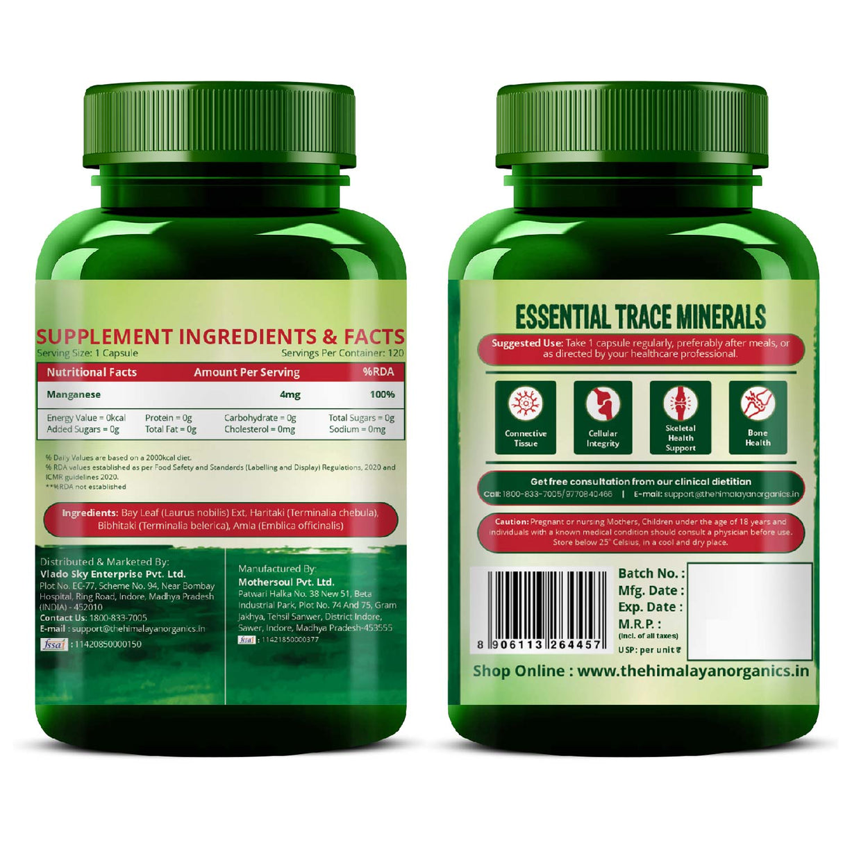 Himalayan Organics, Plant Based Manganese, 4mg 