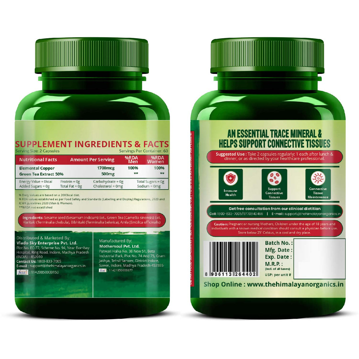 Himalayan Organics, Plant Based Copper with Green Tea Extract, 1700mcg 
