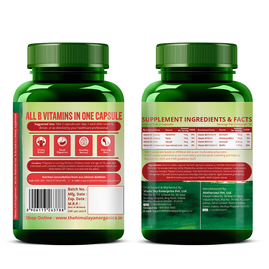Himalayan Organics, Vitamin B12 with B1 B2 B3 B5 B6 B7 B9 Moringa 