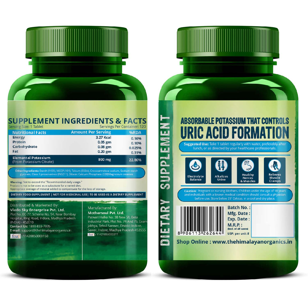Himalayan Organics, Potassium Citrate, 800mg 