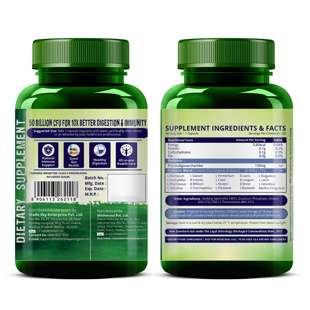 Himalayan Organics, Probiotics 50 Billion CFU with Prebiotic 150mg 