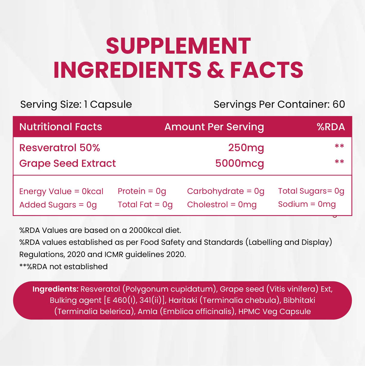 Himalayan Organics, Resveratrol with Grape Seed Extract, 255mg 