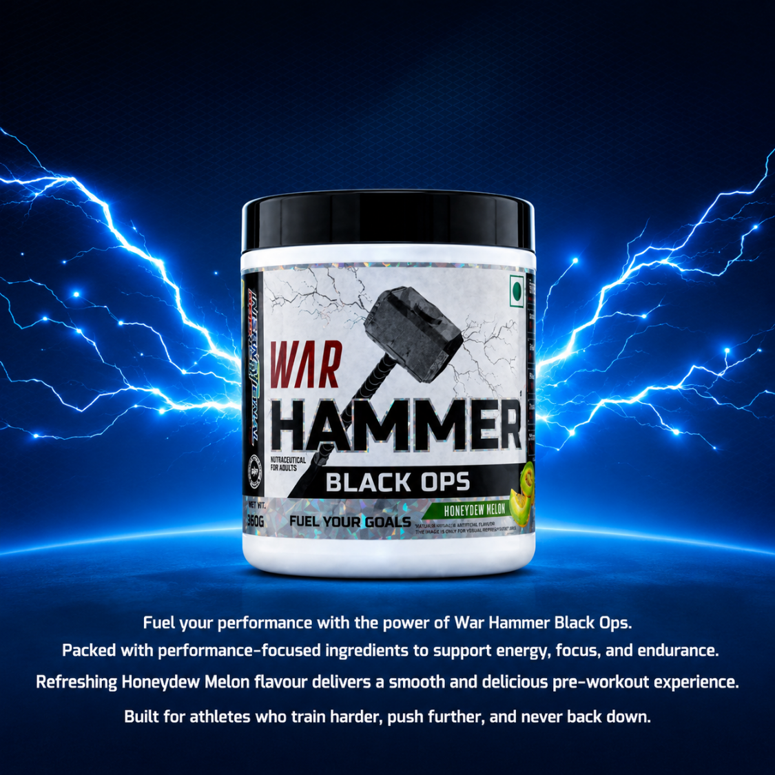 International Protein War Hammer Black Ops Pre-Workout Powder | L-Citrulline, Beta-Alanine, L-Tyrosine, L-Theanine & Caffeine | 80 Servings