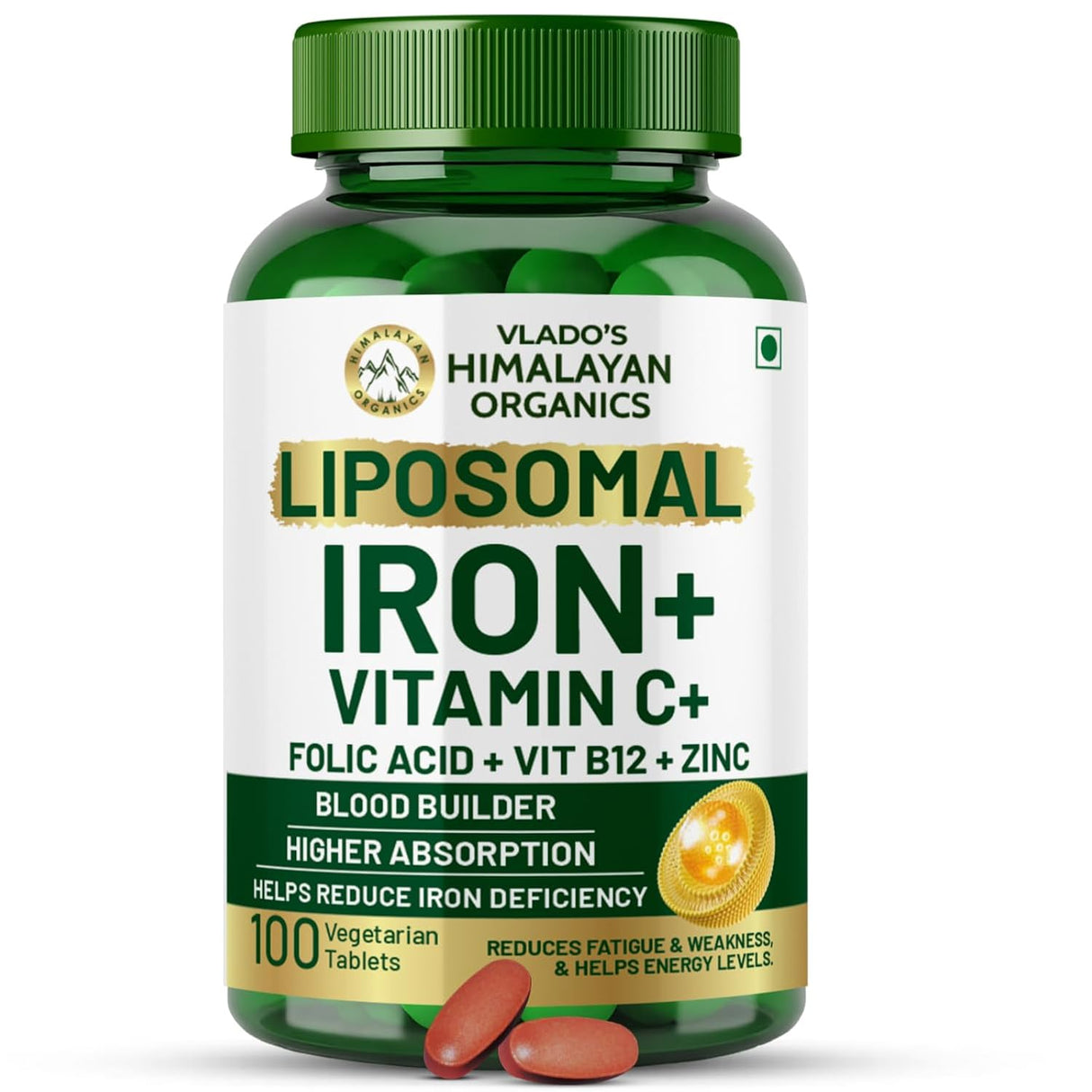 Vlado's Himalayan Organics Liposomal Iron + Vitamin C Folic Acid, B12 & Zinc | 100 Veg Tablets