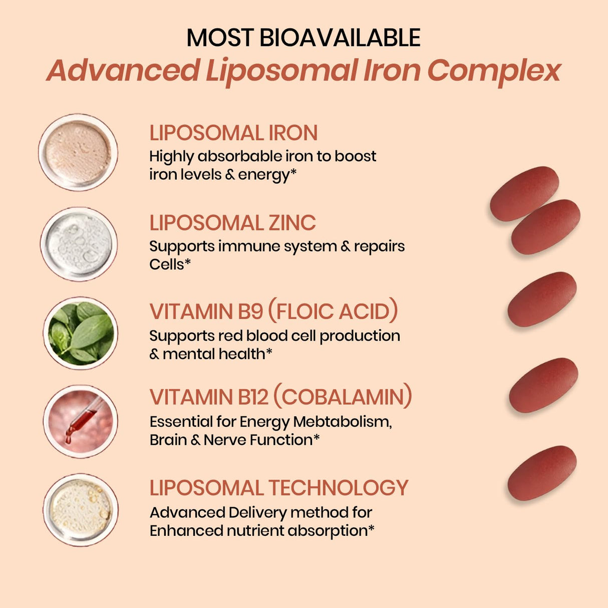 Vlado's Himalayan Organics Liposomal Iron + Vitamin C Folic Acid, B12 & Zinc | 100 Veg Tablets