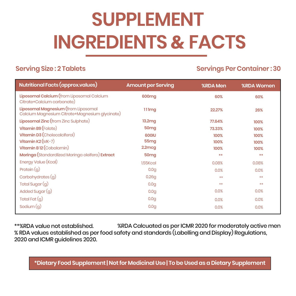 Vlado's Himalayan Organics Liposomal Calcium Magnesium Zinc | Bone & Immunity | 60 Veg Tablets