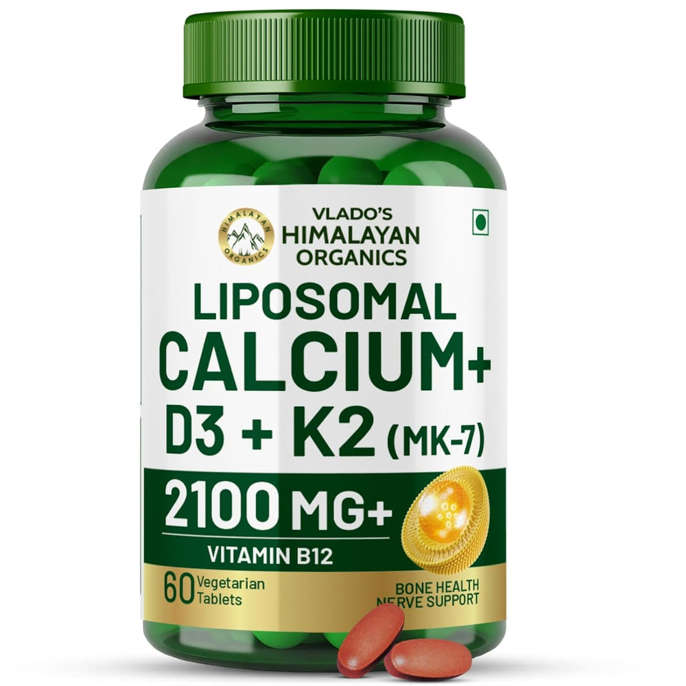 Vlado's Himalayan Organics Liposomal Calcium D3+K2 2100mg | Vitamin D3, K2 & B12 | 60 Veg Tablets