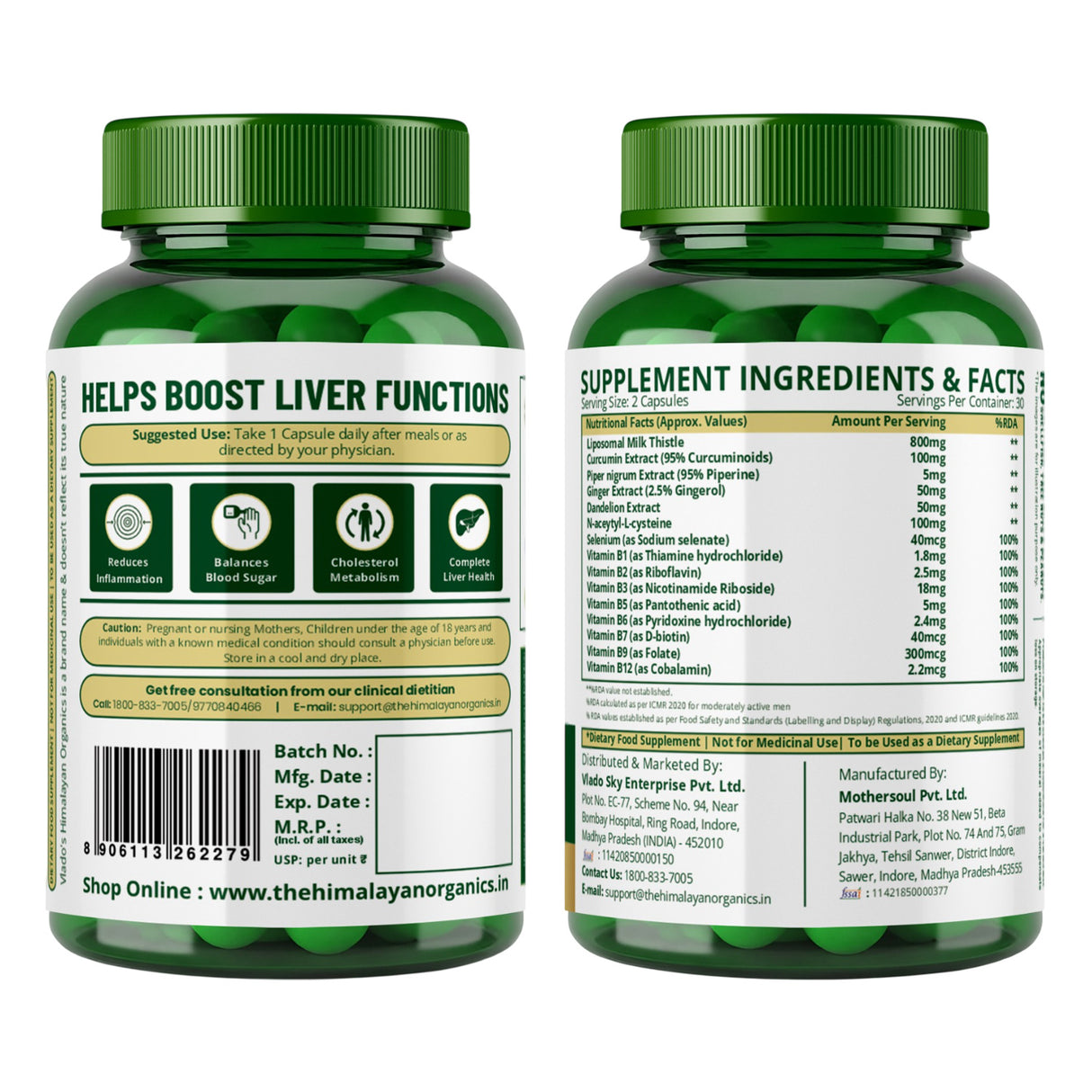 Vlado's Himalayan Organics Liposomal Liver Detox 950mg | Milk Thistle & Curcumin | 60 Veg Capsules