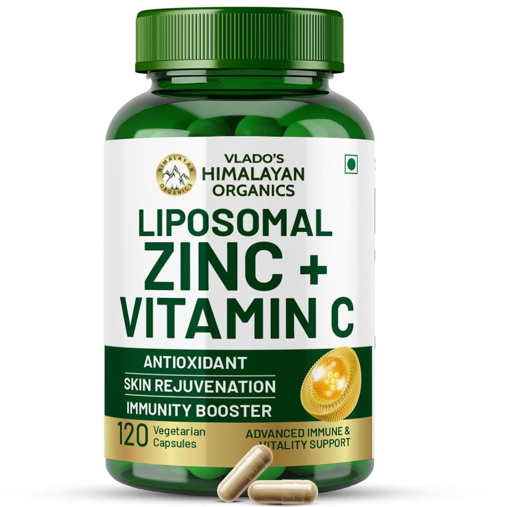 Vlado's Himalayan Organics Liposomal Zinc + Vitamin C | Immunity & Antioxidant Support | 120 Veg Capsules