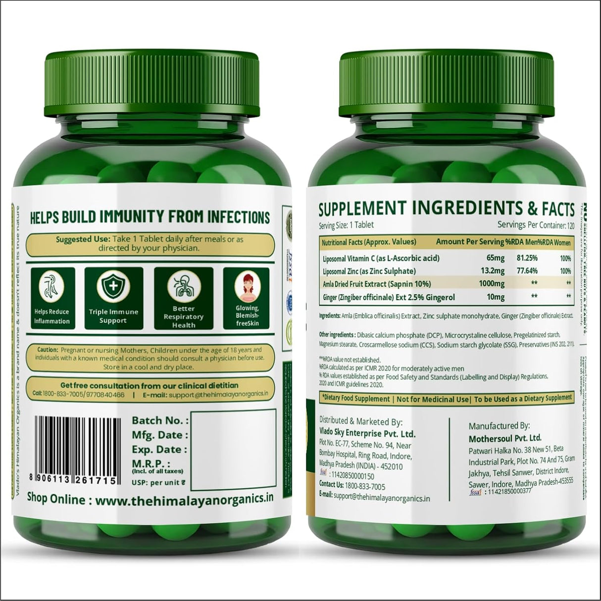 Vlado's Himalayan Organics Liposomal Vitamin C 1000mg | Amla Extract for Immunity | 120 Veg Tablets