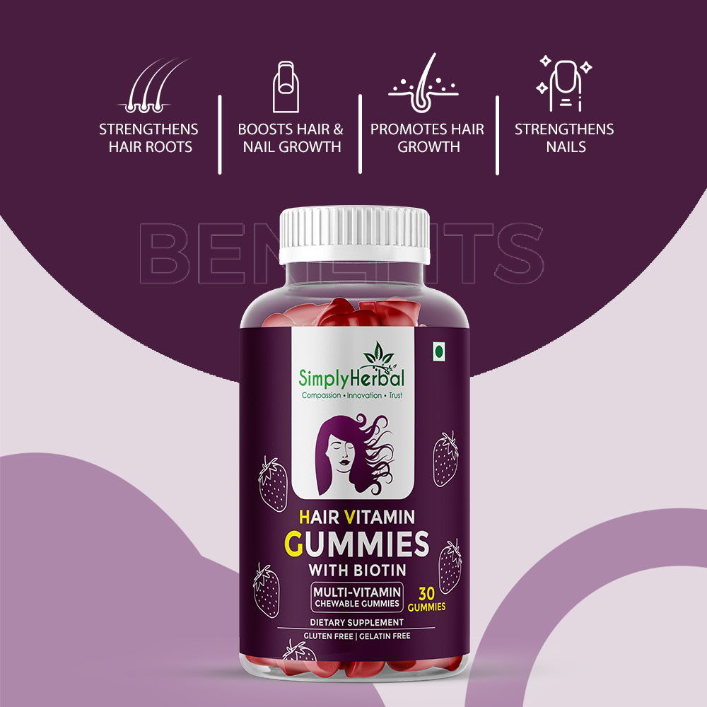 Simply Herbal Biotin Gummies | Keratin & Multivitamins | 30 Gummies