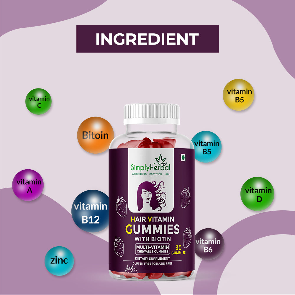 Simply Herbal Biotin Gummies | Keratin & Multivitamins | 30 Gummies