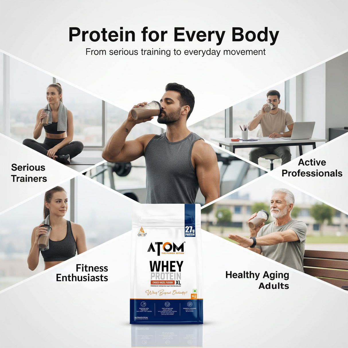 AS-IT-IS ATOM Whey Protein XL 1kg | Whey Protein with DigeZyme® & Fermented Yeast Protein